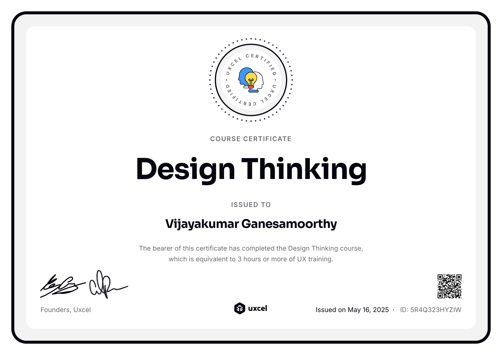 Vijayakumar Ganesamoorthy's certificate